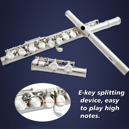 HOGSN 16-Hole Concert Flute in C with Hard Case and Cleaning Kit