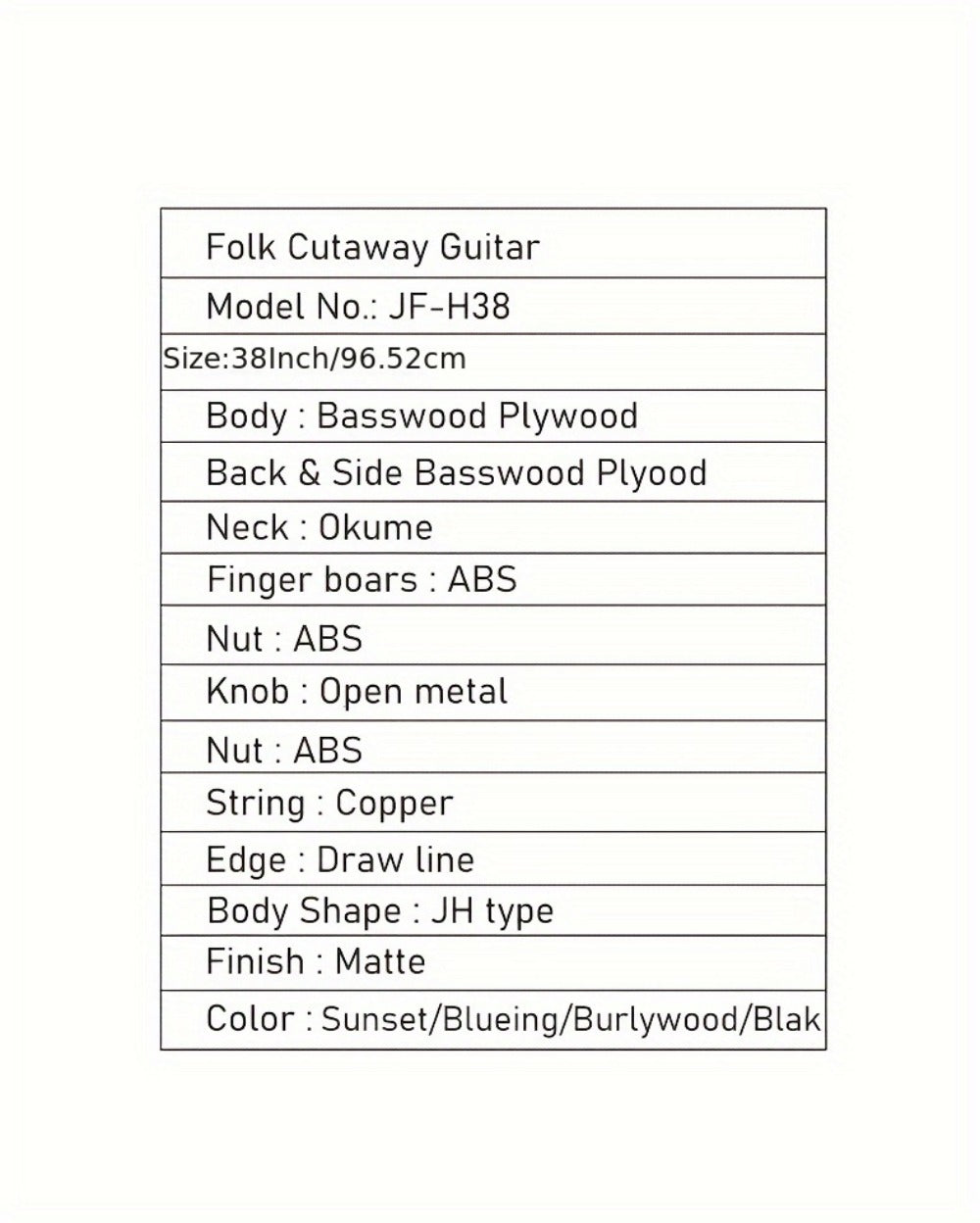 Guitar Pick Set, 38 Inches, 6 Pieces, Complete, Acoustic for Practice and Performance