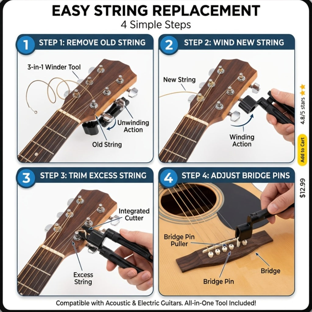 31pcs Set for Guitar Maintenance, Including Tools for Luthiers, Winding, And Setup, Compatible with Guitars, Ukuleles, Basses, Mandolins, And Banjos