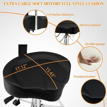 Hydraulic Drum Throne with Backrest, Adjustable Saddle Seat for Drummers