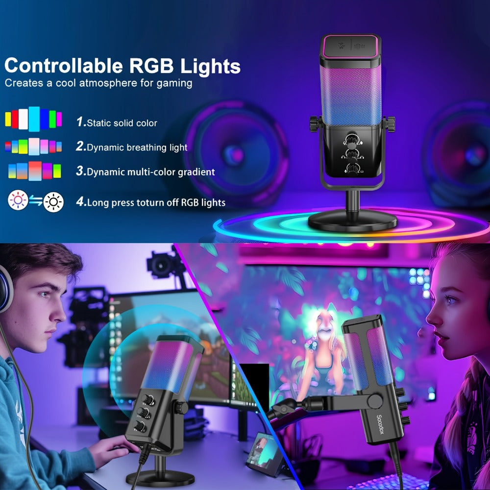Recording Microphone, RGB, USB, Gaming, Game for Recording and Streaming