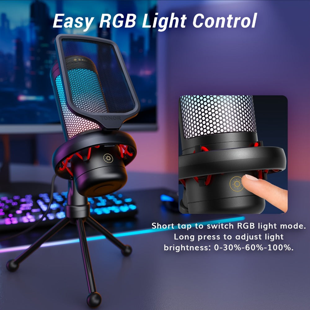 RGB USB Condenser Microphone Kit with Boom Arm, Shock Mount and Pop Filter