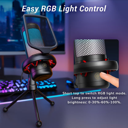 RGB USB Condenser Microphone Kit with Boom Arm, Shock Mount and Pop Filter