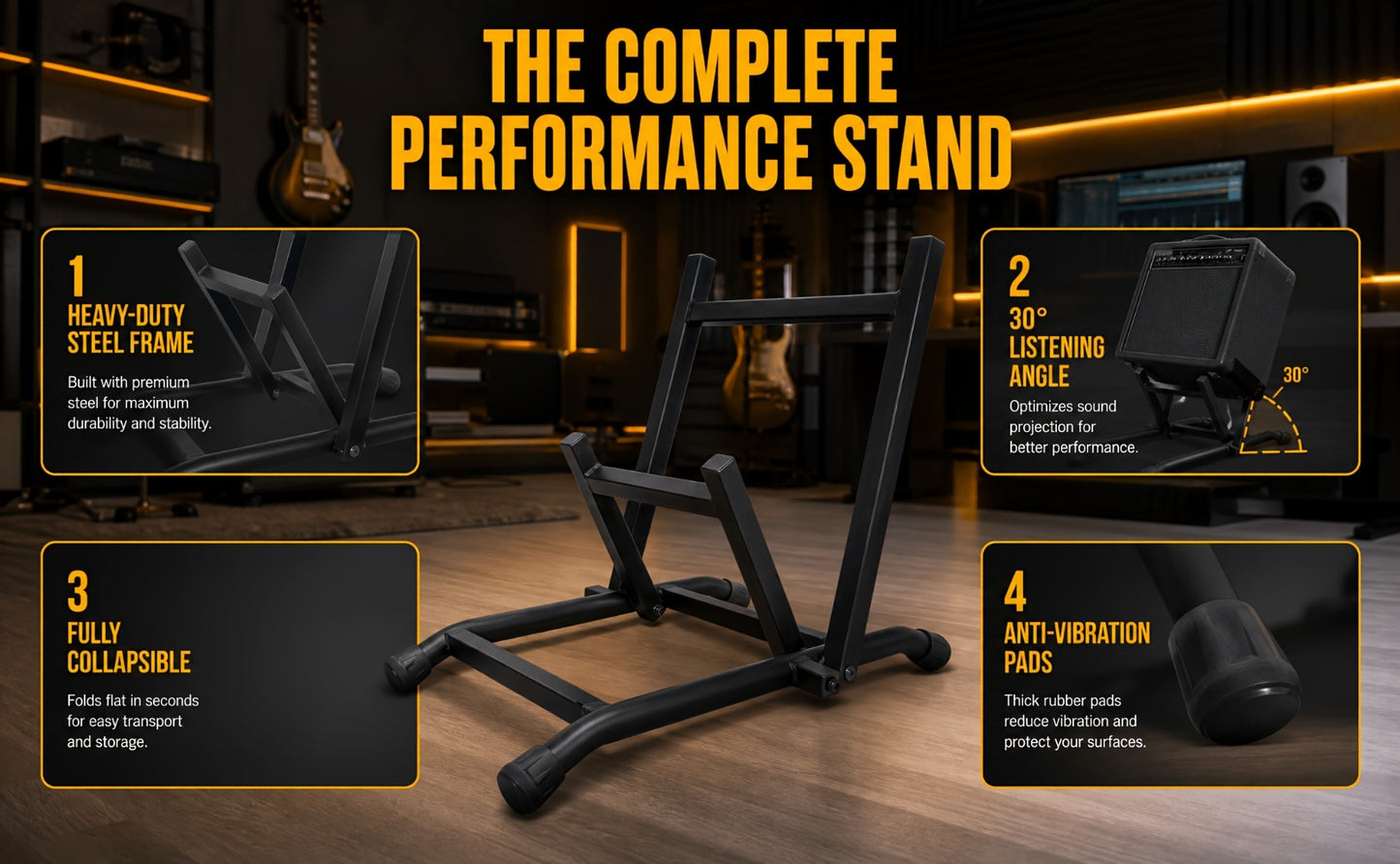 Guitar Stand, Foldable, Amp, Heavy, Duty for Holding And Displaying Guitars