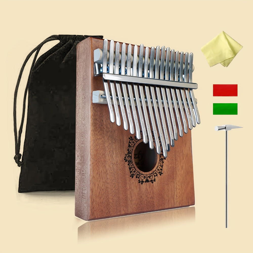 17-Key Vintage Kalimba Thumb Piano with Learning Guide and Tuning Hammer