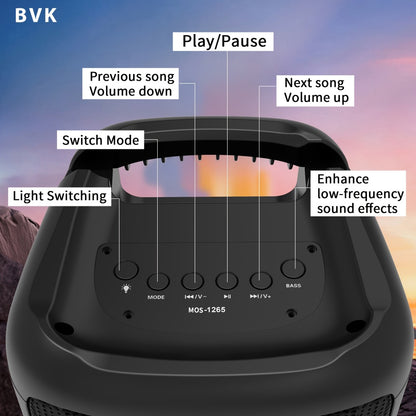 Portable PA Speaker, Upgraded MOS-1265-1 Wireless, RGB, Wireless, MOS-1265, Enhanced