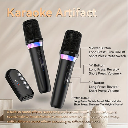 Portable Karaoke System, Stereo, RGB, Wireless, VAORLO, DS-K2, Machine for Parties