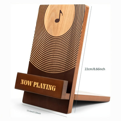 Wooden Vinyl Record Stand, Music Note Engraved Album Display Holder, Retro Vinyl Record Storage Rack for Turntable Player, Gift for Vinyl Collectors And Music Lovers