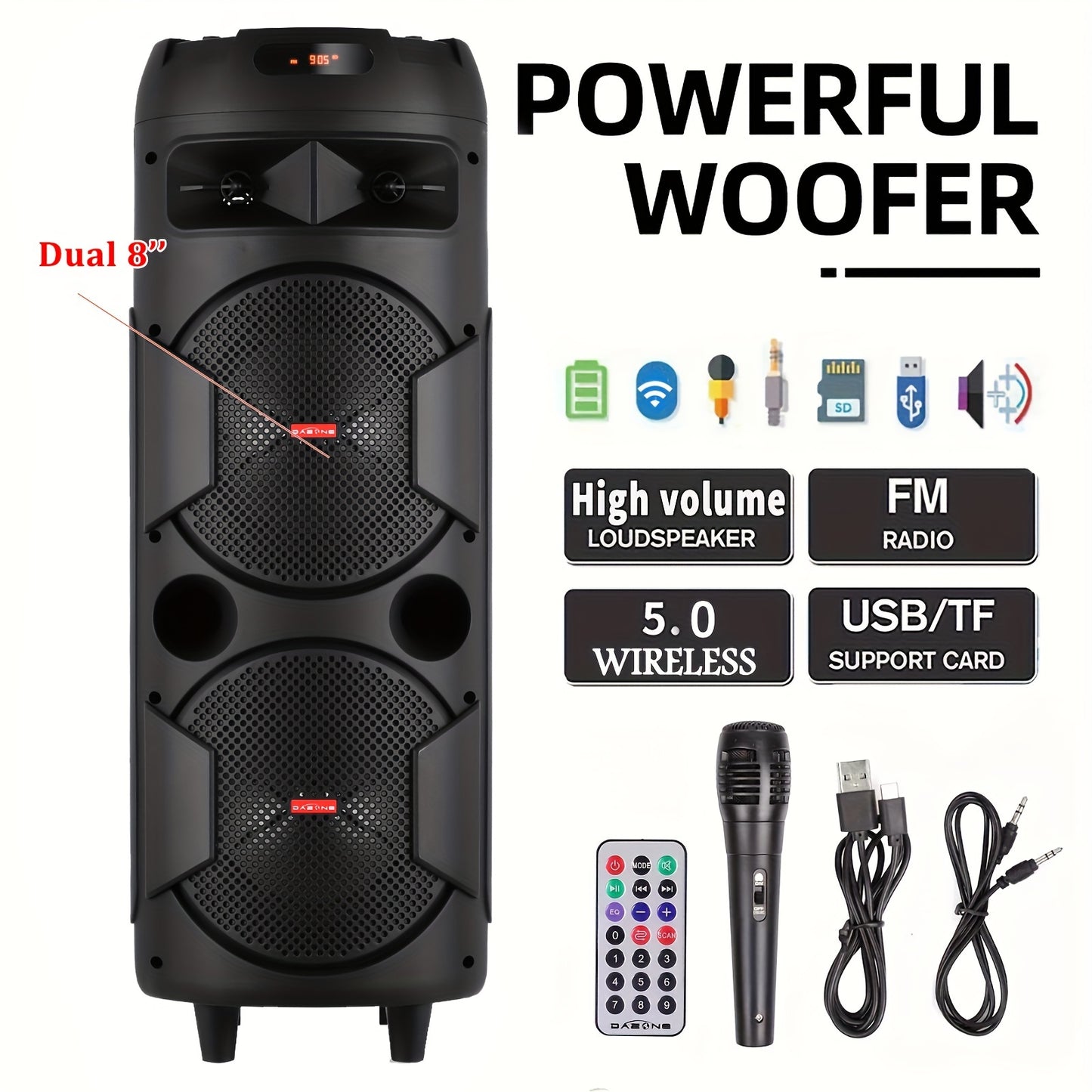 Portable Wireless PA Speaker System - Built-In Rechargeable 1800Mah Battery Outdoor Wireless Party Speaker Portable PA System W/ Subwoofer, Wired Microphone, Party Lights, USB/AUX/FM Radio DJ