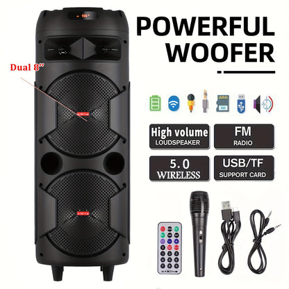 Portable Wireless PA Speaker System - Built-In Rechargeable 1800Mah Battery Outdoor Wireless Party Speaker Portable PA System W/ Subwoofer, Wired Microphone, Party Lights, USB/AUX/FM Radio DJ
