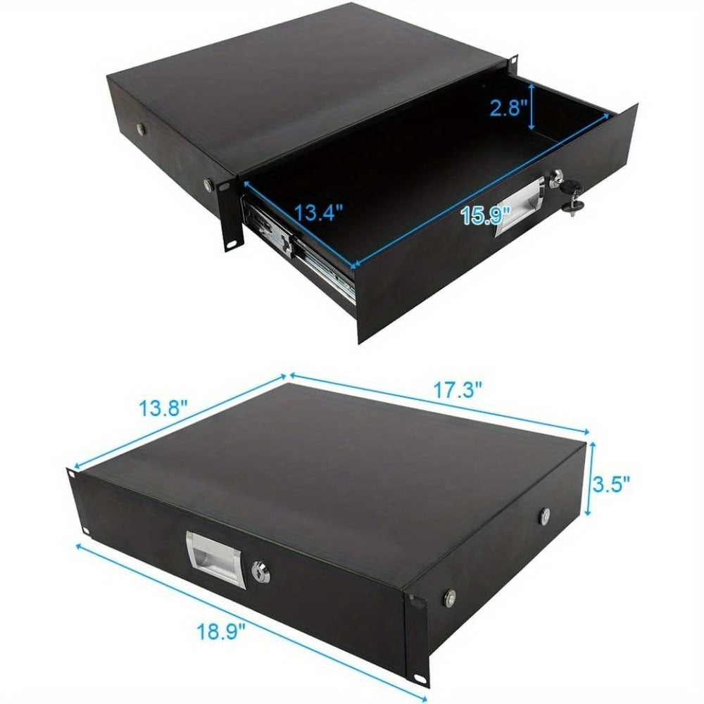 2U Rack Mount Drawer, Locking Storage for 19-Inch AV, Network and DJ Racks