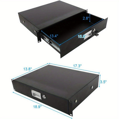 2U Rack Mount Drawer, Locking Storage for 19-Inch AV, Network and DJ Racks