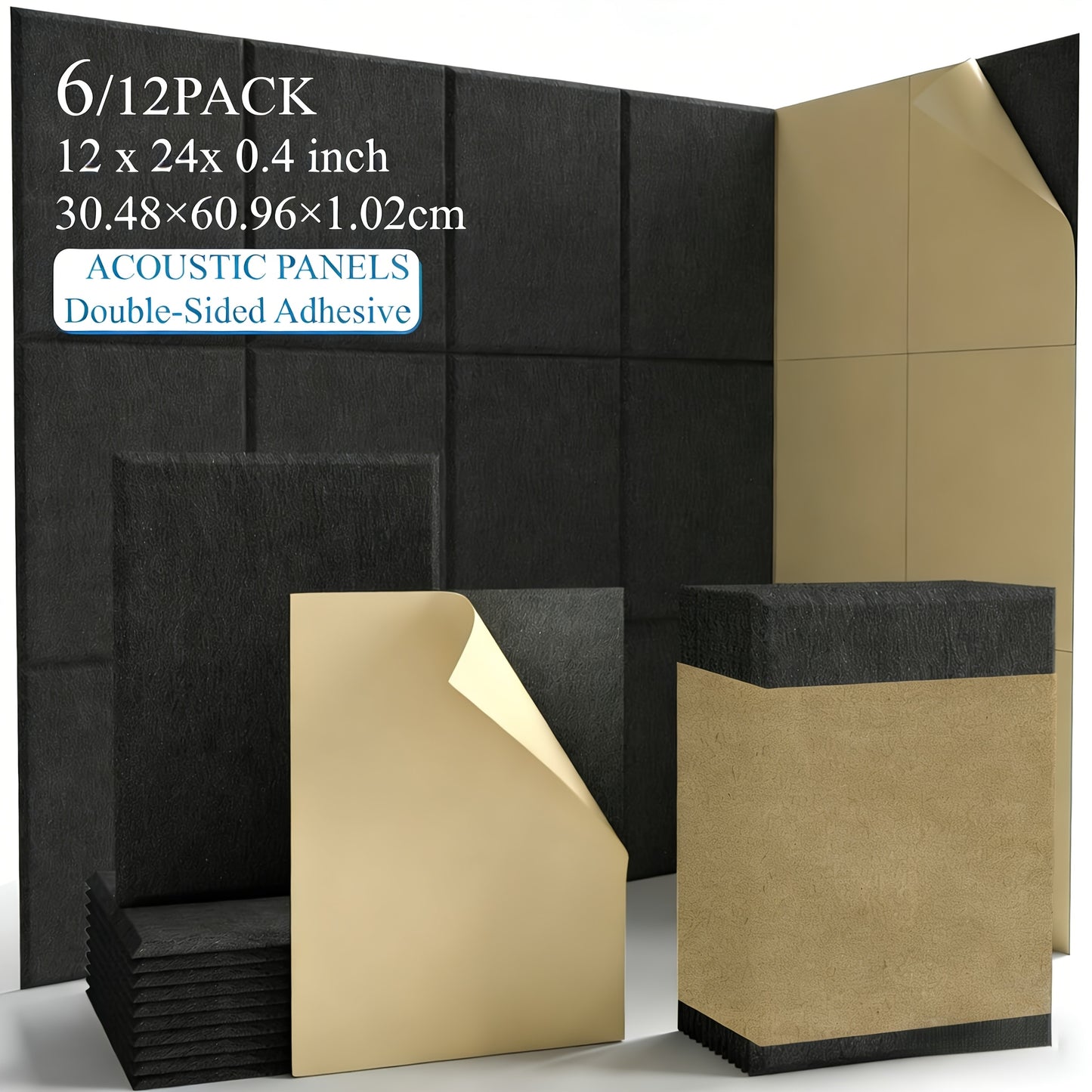 6/12pcs Rectangular Soundproof Wall Panels, Removable High-density Bonded Soundproof Wall Panels, Non-destructive to Walls, Flame Retardant, Anti-oxidation And Non-fading, Freely Assembled, Essential for Apartments, Decoration for Rented Houses