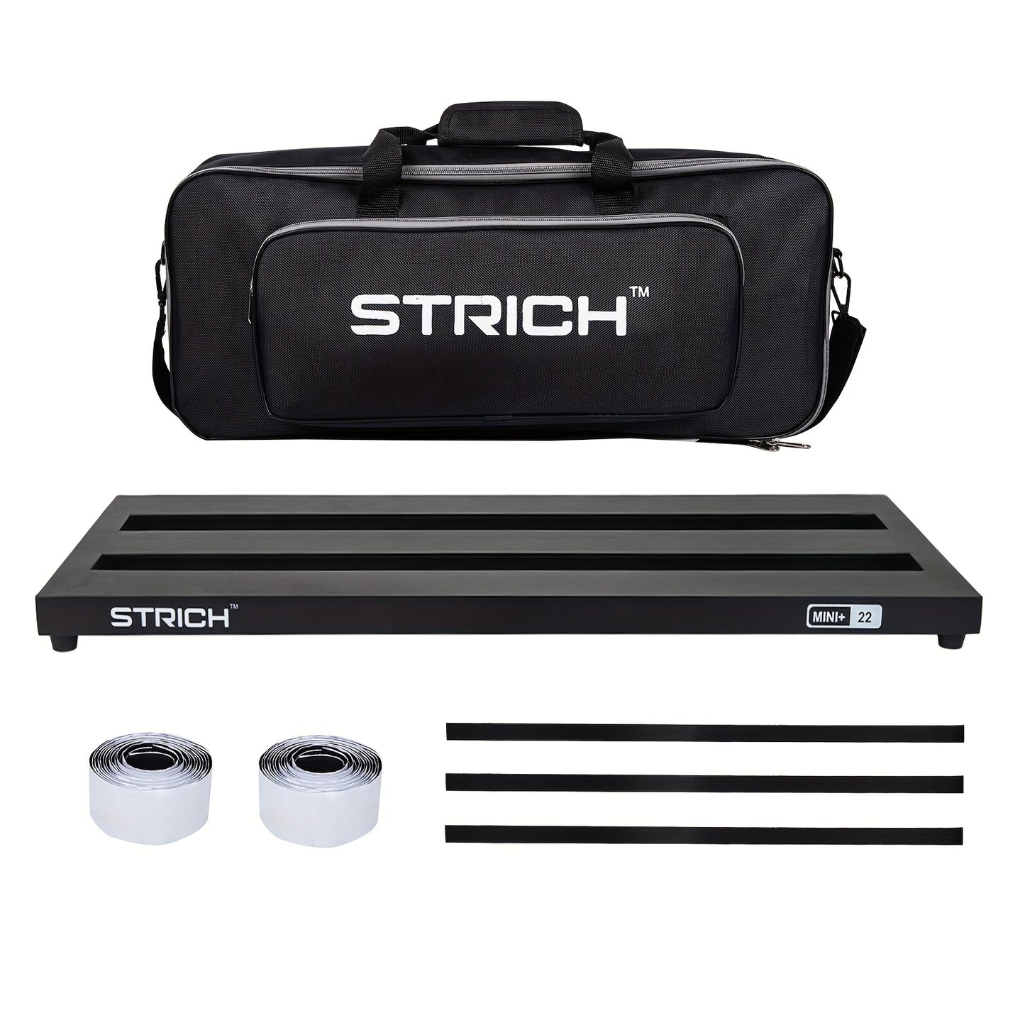 STRICH Guitar Pedal Board Made of Aluminum Alloy, Weighing Only 1.51 Pounds. This Lightweight Effect Pedalboard Measures 22 Inches by 8.66 Inches And Comes with a Carrying Bag, Model MINI+ 22