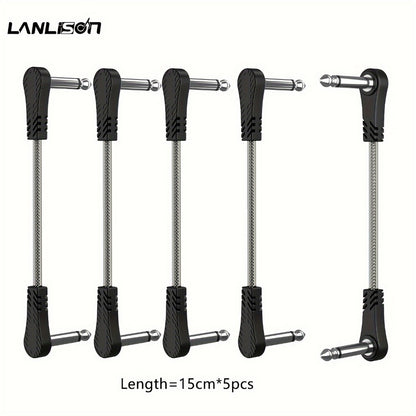 Guitar Pedal Patch Cable Set, Right-Angle 1/4-Inch TS Cords for Pedalboards