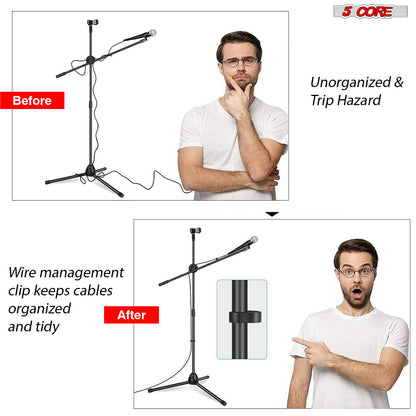 5 Core Microphone Stand Floor 2 Mic Clips Universal Height Adjustable 63" Dual Tripod Mic Stands w Telescoping Boom Arm Foldable Portable