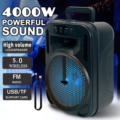 4000W Rechargeable Outdoor Bluetooth Speaker Portable PA System W/ 6.5" Subwoofer, Party Lights USB/TF/FM/TWS, FM Radio, Perfect for Thanksgiving & Christmas Party