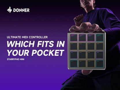 Donner Starrypad Mini MIDI Controller with 16 RGB Pads and Wireless
