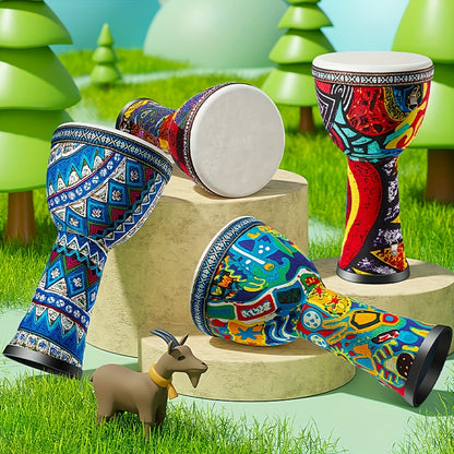 Handmade Campfire 8-inch Traditional African Jambe Hand Drum - Beginner's Goat Skin Hand Drum, Percussion Instrument, Suitable for Party Gatherings, Birthday Gifts