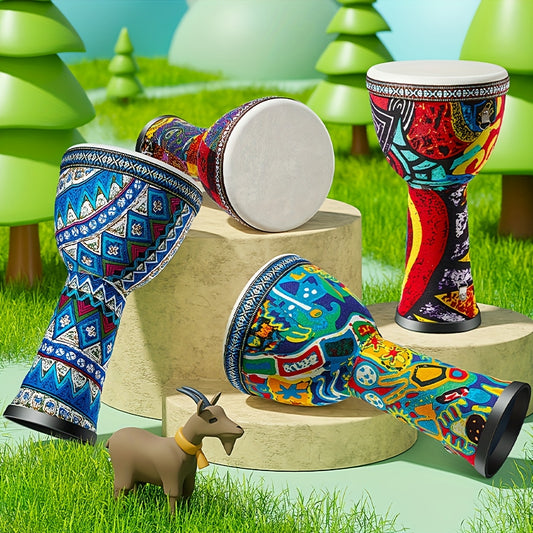 Handmade Campfire 8-inch Traditional African Jambe Hand Drum - Beginner's Goat Skin Hand Drum, Percussion Instrument, Suitable for Party Gatherings, Birthday Gifts