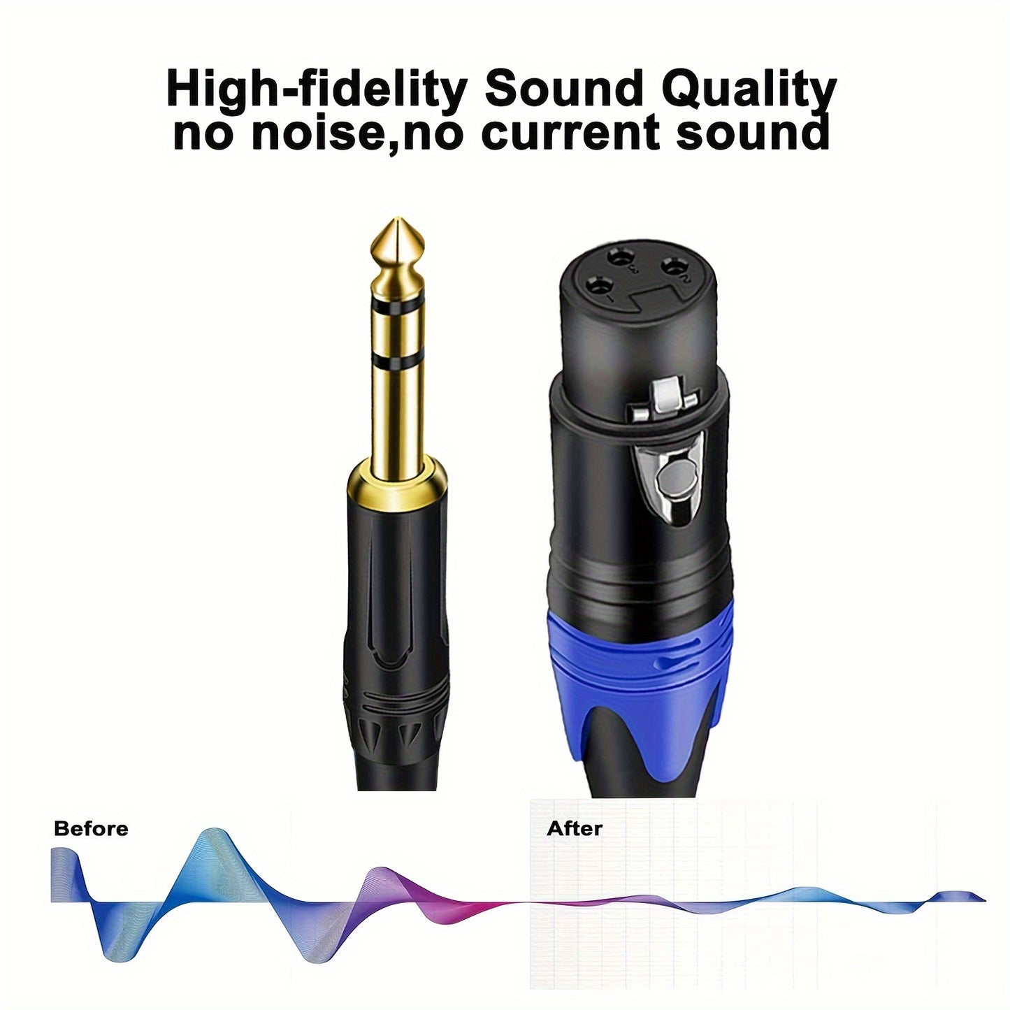 3-pin Xlr Female to 1/4 Inch 6. 35mm TRS Large Three-core Stereo Jack Cable, Adapter for Speaker Capacitor Microphone Guitar Mixer AMP