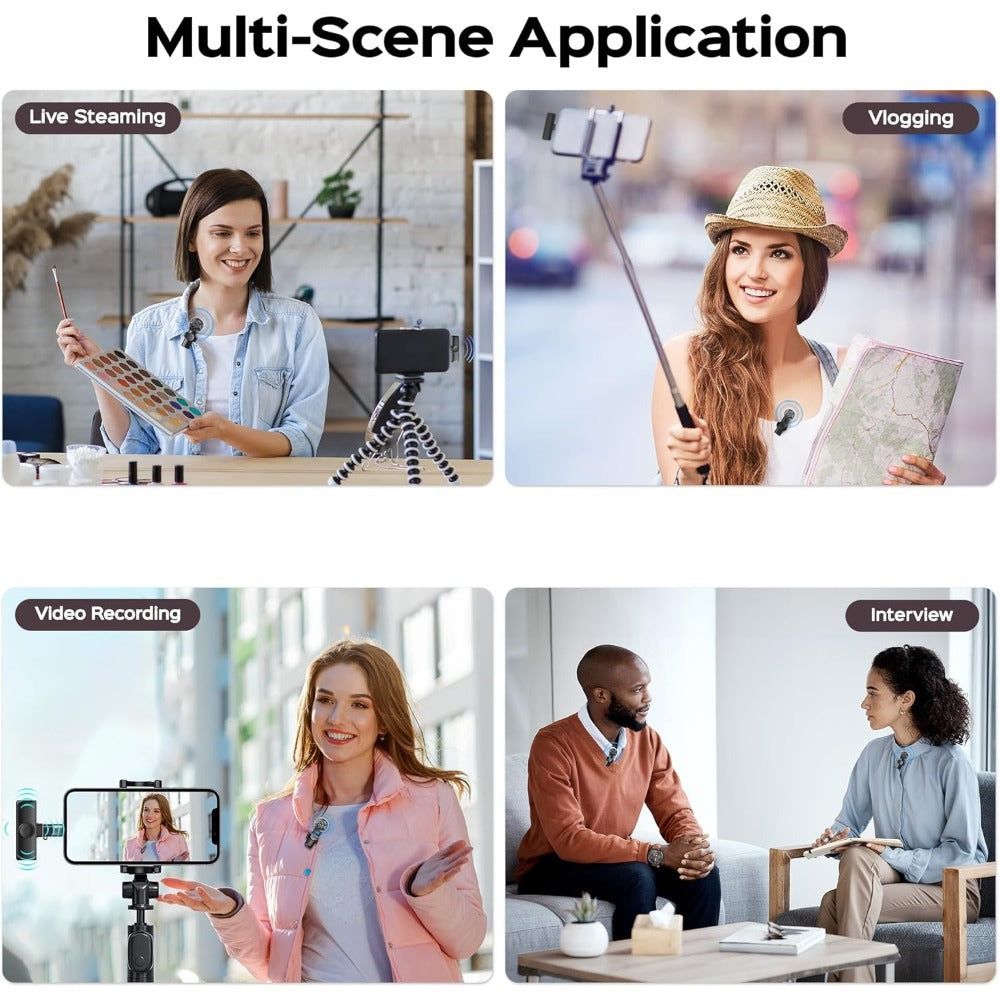 2pcs Wireless Lavalier Microphones with Adapters for Mobile Phones-for Android, iPad, Tablets - Mini Mics with Noise Cancellation, 70ft Transmission Range - Professional Clip-on Microphones for Video Recording | Wireless Microphone | Gift