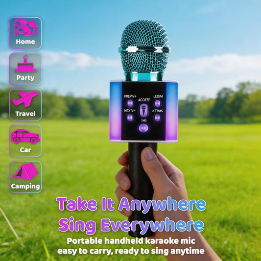 Limited Time Deal: $10, Limited to 50 Units. Wireless Karaoke Microphone - Fun Voice Changer Mic with LED Lights, Portable Speaker & Home Karaoke Machine for Singing, Summer Parties, Outdoor Fun, Car & Camping - Powerful Stereo Sound, Birthday Gift
