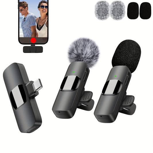 Clearance And Closeout! Clip-On Wireless Microphone with Wireless, 2--1 Voice Control & One-Touch Recording, 360° Omnidirectional, USB-C Rechargeable, Noise Reduction for Streaming, Podcasts, Vlogging, Streaming Audio Gear | Sleek Black Microphone |
