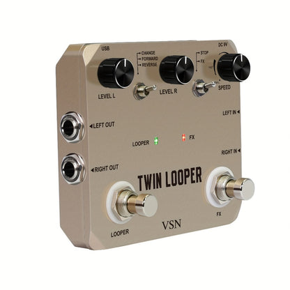 VSN Twin Looper Guitar Pedal, 11 Modes, Stereo I/O and 10-Minute Loop