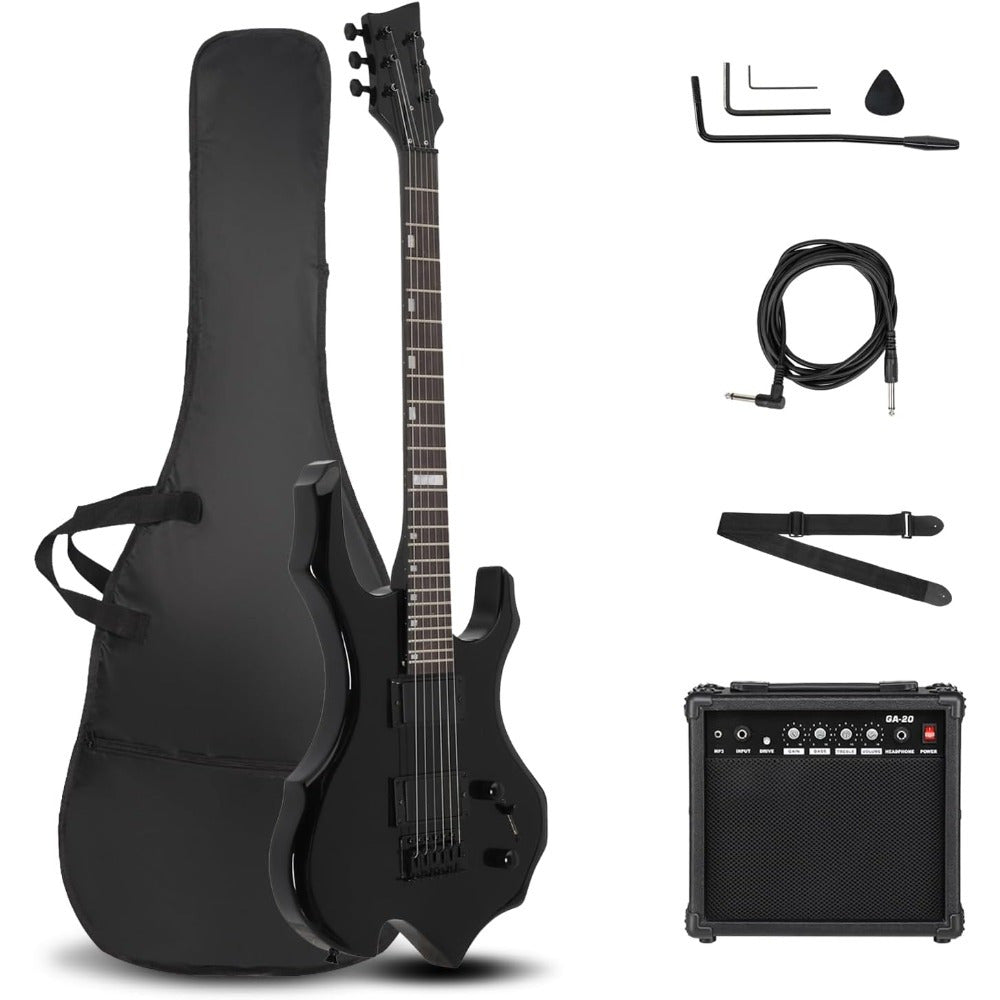 [Electric Guitar Amp Set] Black Flame Electric Guitar And Amp Set - Closed Dual - Dual Pickups, Techwood Fingerboard - Includes Gig Bag, Strap And Additions