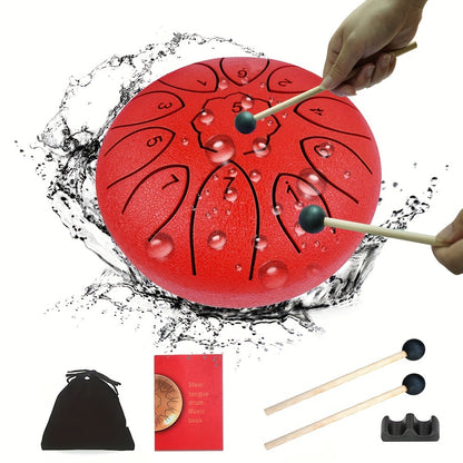 Steel Tongue Drum, 6-Inch 11-Note Set with Drumsticks and Music Book