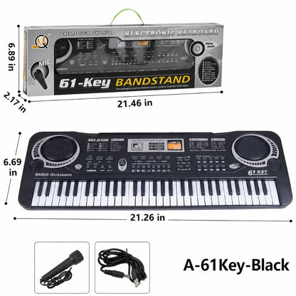 Portable Electronic Keyboard, Piano Keyboard, USB, 61-Key, Piano, Set for Beginner Lessons