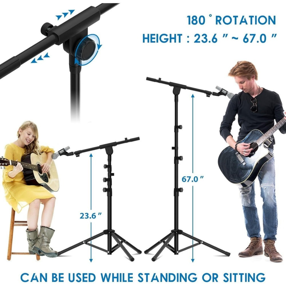 Heavy-Duty Tripod Microphone Boom Stand with Adjustable Height and Clip