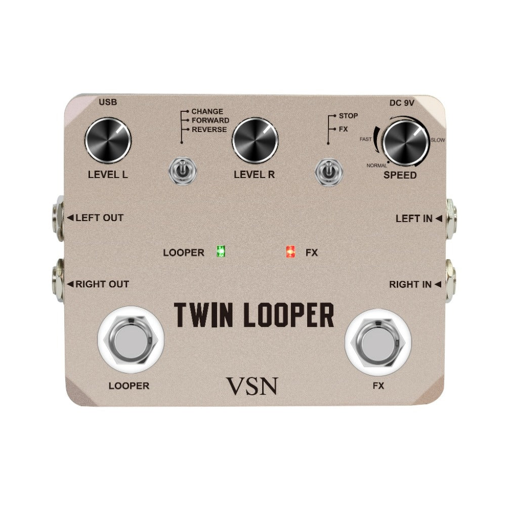 VSN Twin Looper Guitar Pedal, 11 Modes, Stereo I/O and 10-Minute Loop