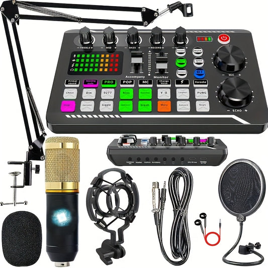 BM-800 Condenser Podcast Microphone Bundle: Audio Mixer, Voice Changer And Studio Equipment Included - for Laptop, Vlog, Living Broadcast, Live Streaming