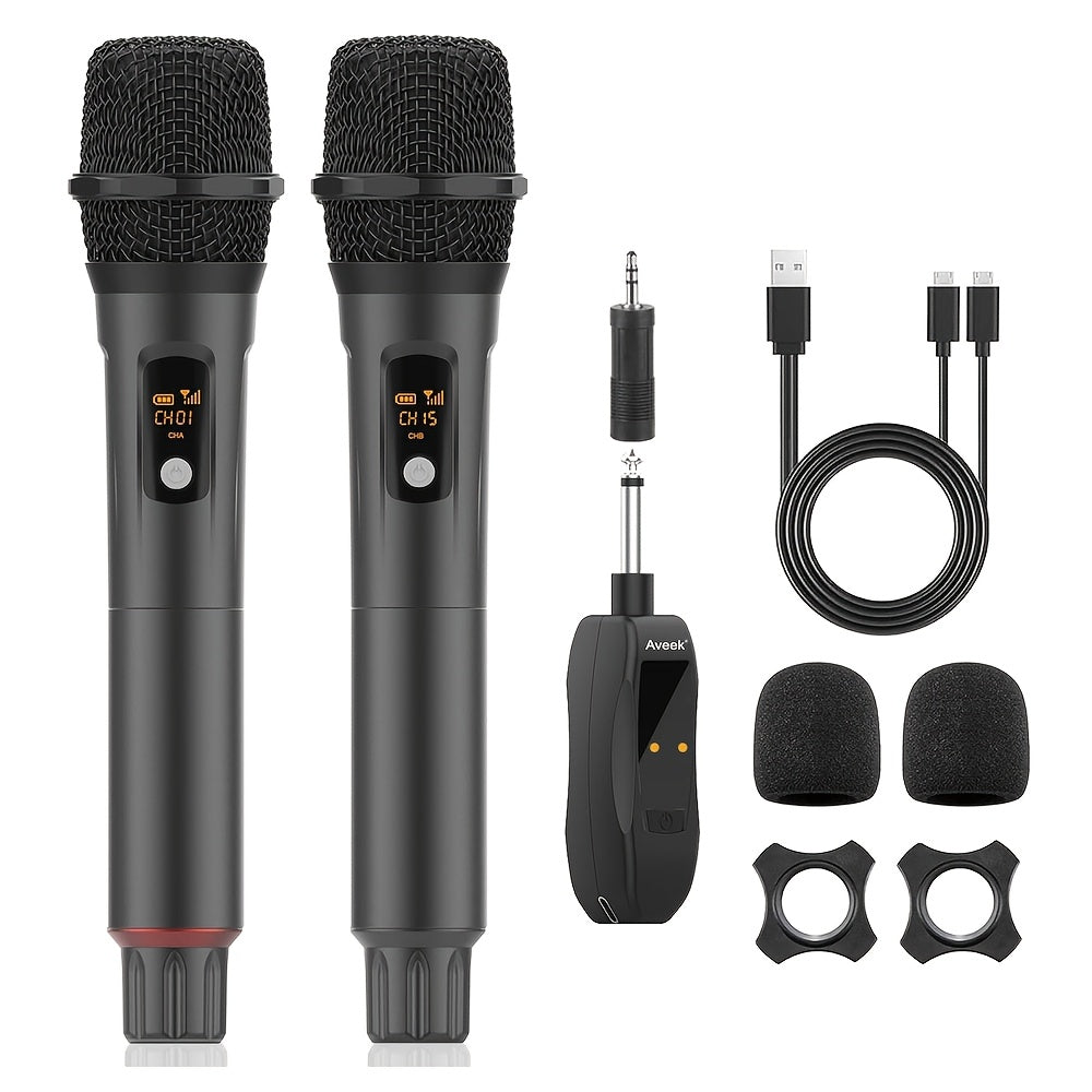 Rechargeable Wireless Microphones, Aveek Karaoke Handheld Microphone with Receiver, Microphones for Singing, Karaoke Machines, DJ, Party, Church, Wedding, Speech Wireless Microphones for Karaoke