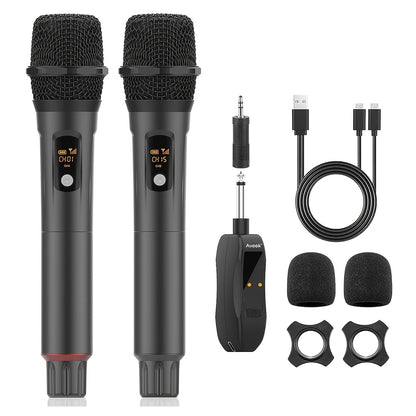 Rechargeable Wireless Microphones, Aveek Karaoke Handheld Microphone with Receiver, Microphones for Singing, Karaoke Machines, DJ, Party, Church, Wedding, Speech Wireless Microphones for Karaoke
