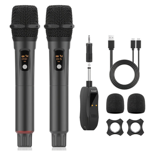 Rechargeable Wireless Microphones, Aveek Karaoke Handheld Microphone with Receiver, Microphones for Singing, Karaoke Machines, DJ, Party, Church, Wedding, Speech Wireless Microphones for Karaoke
