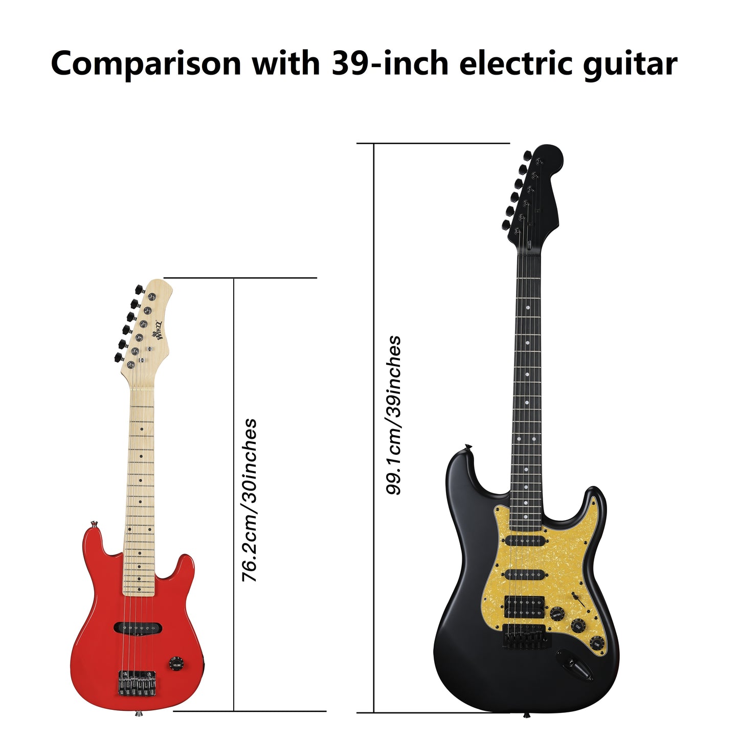 WINZZ TG-E2 30-inch Full Electric Guitar Package with Amp, Gig Bag & - Solid Wood Body, Gloss, Small Size Suitable for Beginners/Advanced Players, Complete Setup with Strap, Cable, Picks, Strings (No Assembly Required)