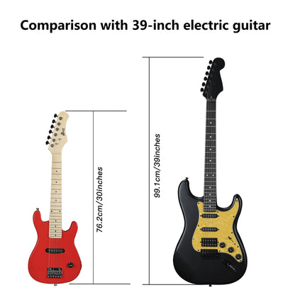 WINZZ TG-E2 30-inch Full Electric Guitar Package with Amp, Gig Bag & - Solid Wood Body, Gloss, Small Size Suitable for Beginners/Advanced Players, Complete Setup with Strap, Cable, Picks, Strings (No Assembly Required)