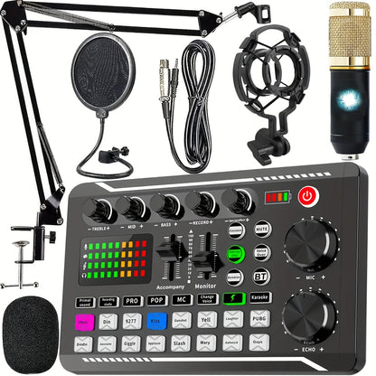 Podcast Microphone Bundle, BM-800Condenser Mic with Live Sound Card KitPodcast Equipment Bundle with Voice Changerand Mixer Functions for Pc Smartphone StudioRecording & Broadcasting