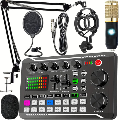 Podcast Microphone Bundle, BM-800Condenser Mic with Live Sound Card KitPodcast Equipment Bundle with Voice Changerand Mixer Functions for Pc Smartphone StudioRecording & Broadcasting