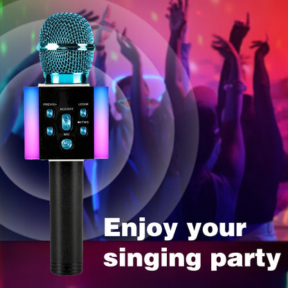 Wireless Karaoke Microphone Speaker with LED Lights And Fun Voice Changer - Portable Singing Mic for Outdoor Parties And Family Gatherings, Stereo Home Karaoke for Travel, Car, And Camping - Fun Summer Party Accessory, Birthday Gift
