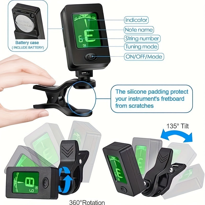 Guitar Tuner, Guitar Accessories and Picks, Guitar Capo, Capo for Acoustic Guitar, Bass, Free Buzzer Sound, Guitar Tuner Clamp for Guitar, Violin, Bass, Ukulele