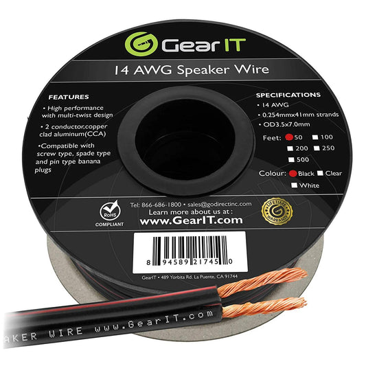 GEARit 14 Gauge Speaker Wire CCA - Copper Clad Aluminum - Home Theater, Car Speakers & More