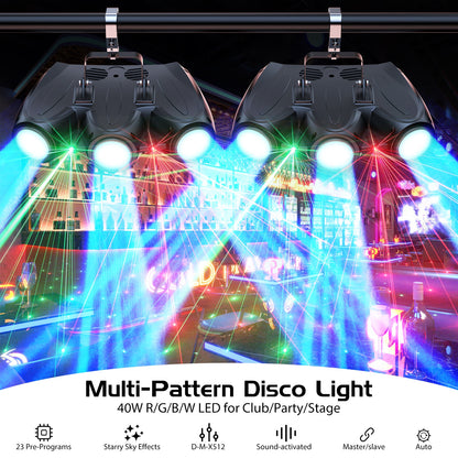 [Ideal For DJ Parties] 40W LED Laser RGBW Stage Light With 23 Programmable Dynamic Effects And Starlight Show Controlled By Auto And Sound-Activated DMX With Adjustable Speed/Sensitivity Ideal For DJ Parties/Ktv/Home