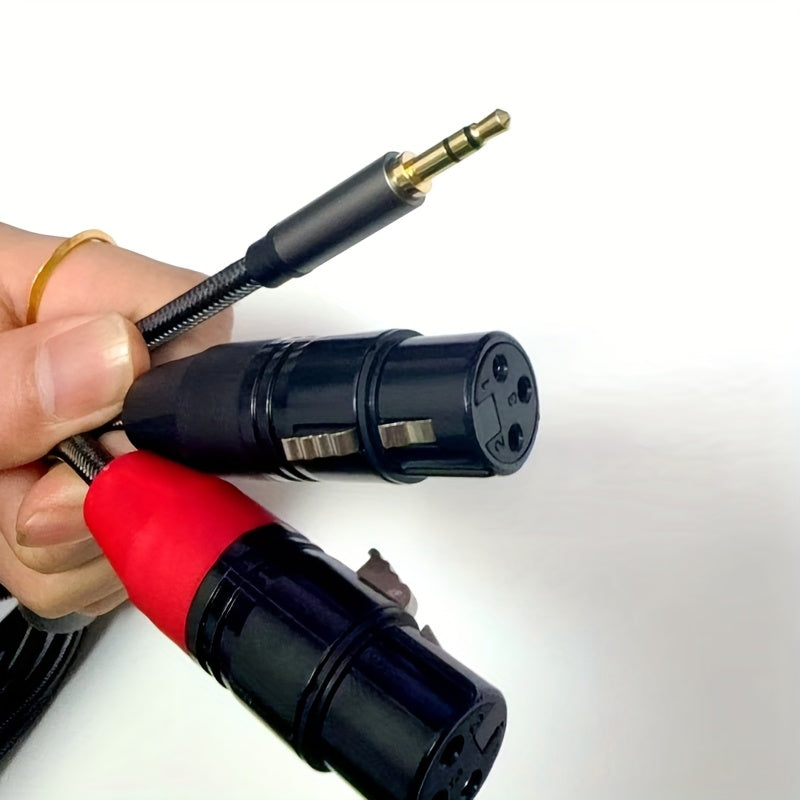 Premium 3. 5mm to Dual XLR Female Audio Cable, Suitable for Smartphones, Computers, Sound Cards, Microphones and Speakers - Durable Round Design with Soft Plate Connector