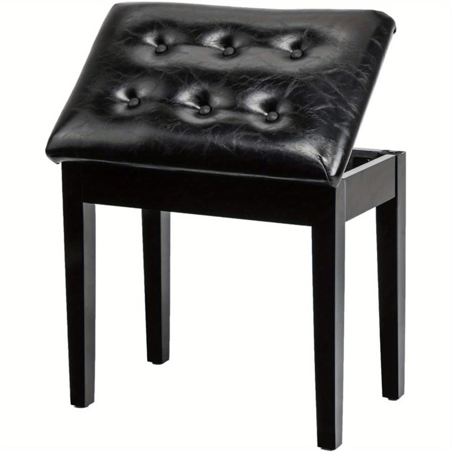 Bonnlo Wooden Double/ Duet Piano Bench with Storage and Thick Cushion Faux Leather Padded Piano Stool Artist Duet Seat- Black/ Brown Piano Chair