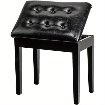 Bonnlo Wooden Double/ Duet Piano Bench with Storage and Thick Cushion Faux Leather Padded Piano Stool Artist Duet Seat- Black/ Brown Piano Chair