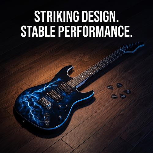 Lightning Style Electric Guitar with Power Cord/ Strap/ Bag/ Plectrums Black & White
